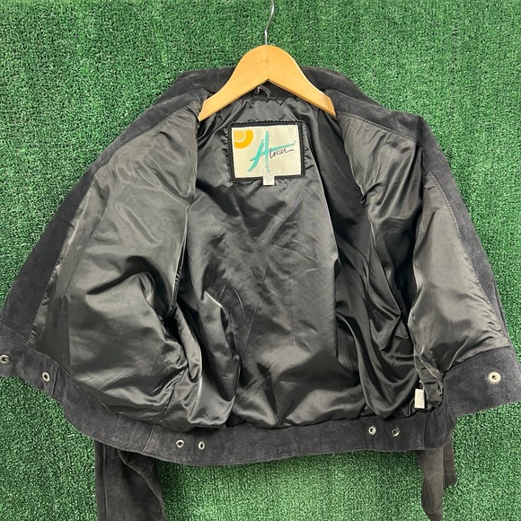 Vintage Women's Suede Leather Jacket Black Large Lined Cropped Western SMOKE 80s - Picture 4 of 11
